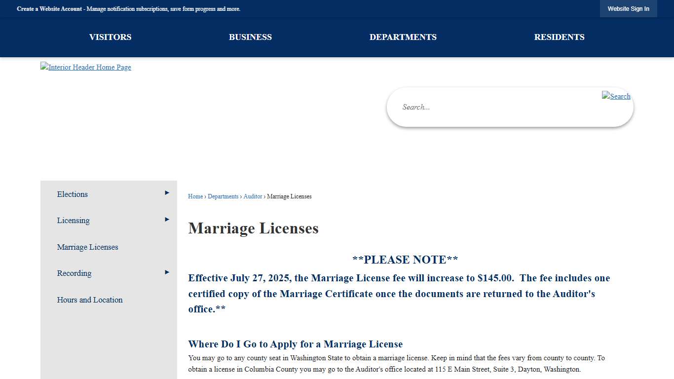 Marriage Licenses Columbia County, WA - Official Website